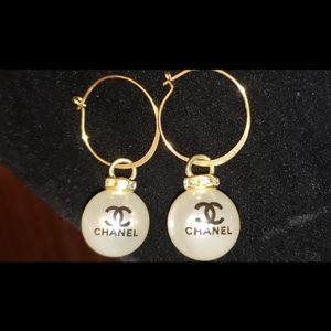 Auth Chanel Pearl Drop Rhinestone Crown Earrings